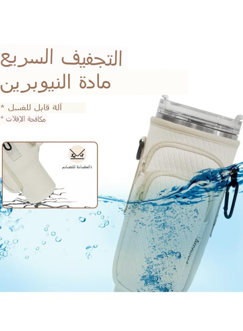 حقيبة وحامل قارورة ماء وكوب ستانلي 40 و30 أونصة - جراب حافظة للأكواب مع جيب للهاتف وحقيبة بسحاب، حزام كتف قابل للتعديل للتنقل، حماية ممتازة للمشي والسفر والجيم - Image 4